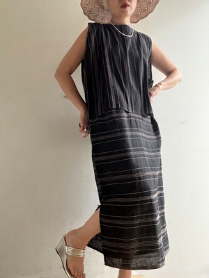 1980s Vintage Linen Stripe Dress By Carny Couture
