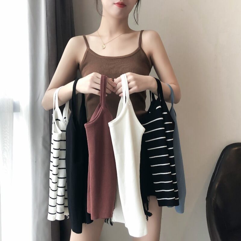 夏のニュースタイルスモールフレッシュで用途の広いスリミングノースリーブニットキャミソール女性アウターウェアスリミングボトミングトップ YY-ファッション84002994540