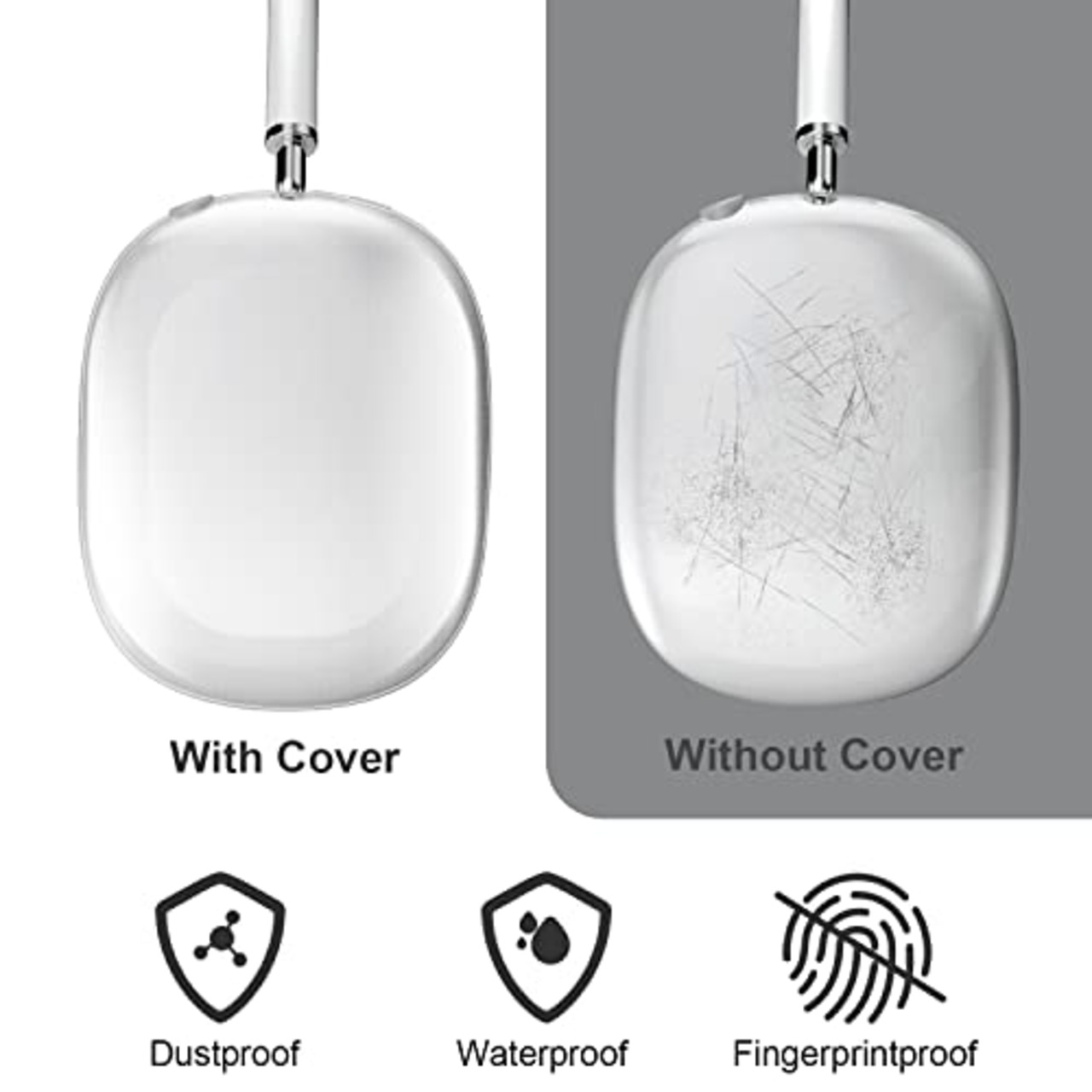 VICHYIE ケース AirPods Max対応カバー、イヤーパッドカバー付き、柔らかいTPU透明ケース傷防止、クリアカバー防塵、ヘッドホン用保護カバー (透明)