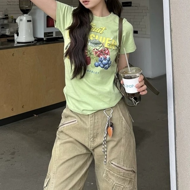 フルーツグラフィッククロップドTシャツ 2col R02466