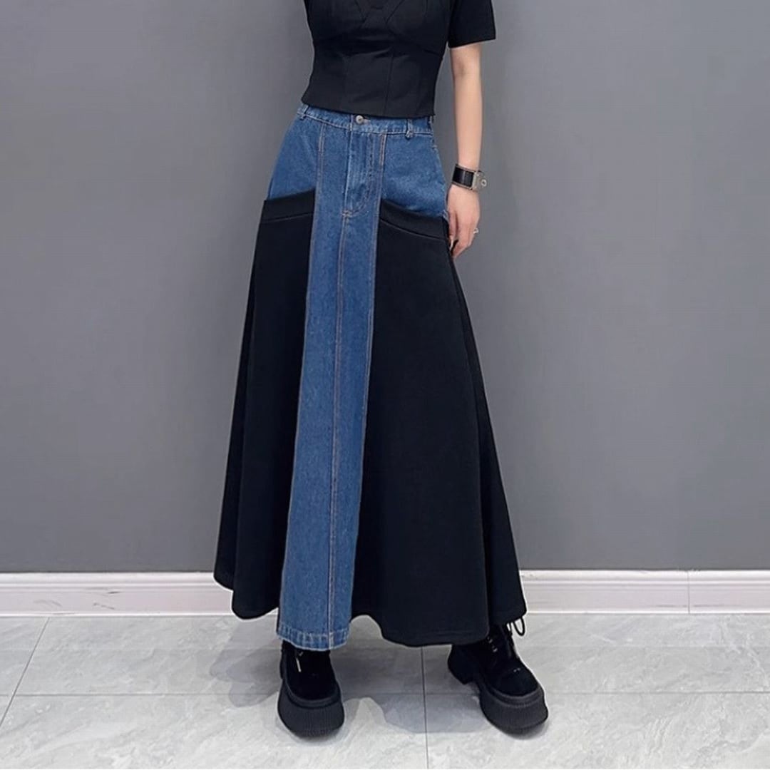 異素材MIXパッチワークスウェットAラインスカート SK0155