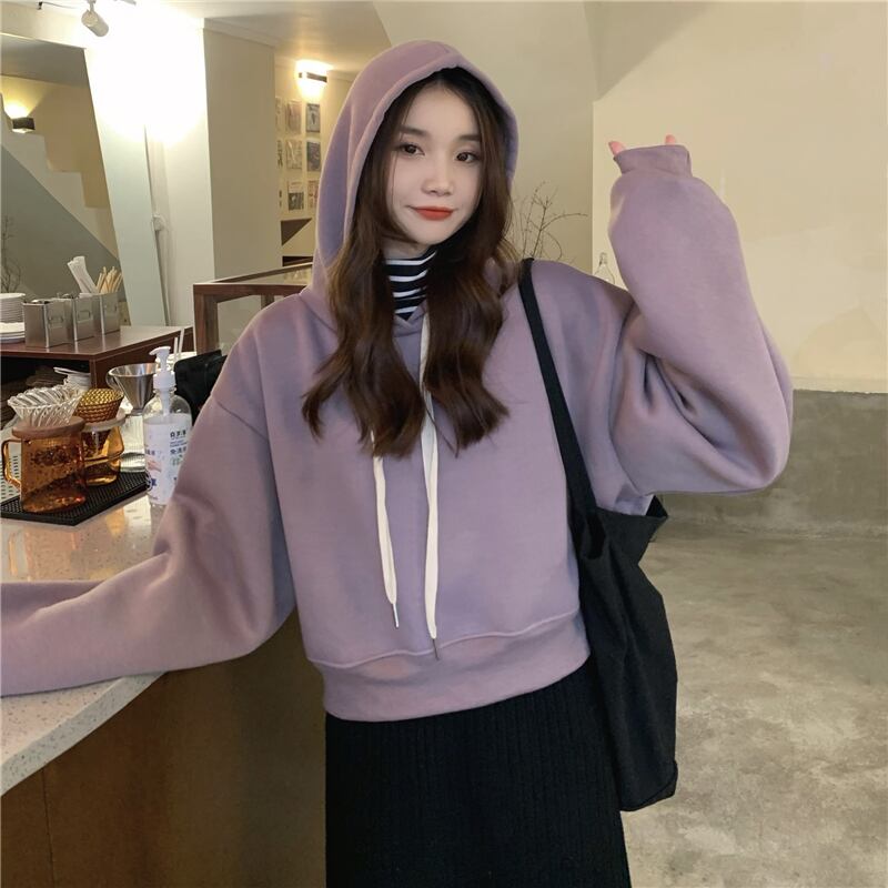 セーター オータムウィンターショートベルベットフードトップス 秋物 冬物 1号婦人28867519660