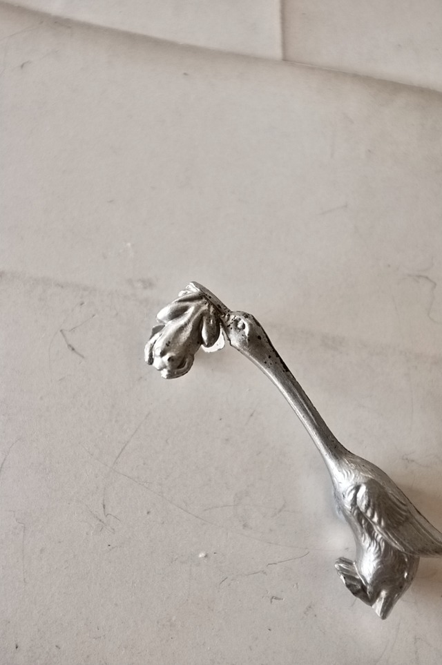 30s フランス 黙想する動物たちとアールデコ的カトラリーレスト 鷺さんと蛙さんa アンティーク