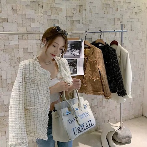 ジャケット ツイードジャケット チェック ミディアム丈 アウター 羽織り レディース 無地 体型カバー 春 新作 長袖 ビジネス オフィス 通勤 清楚 カジュアル 大人スタイル スプリングウェア