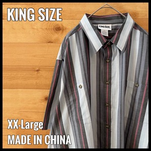 【KING SIZE】マルチカラー マルチストライプ 半袖シャツ 2XL オーバーサイズ US古着