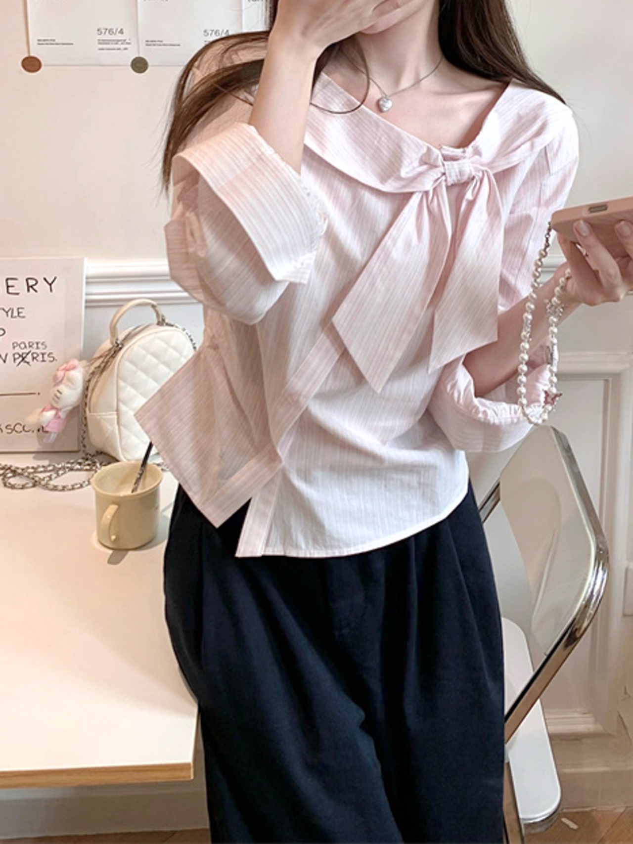 ピンクストライプブラウス LK1757