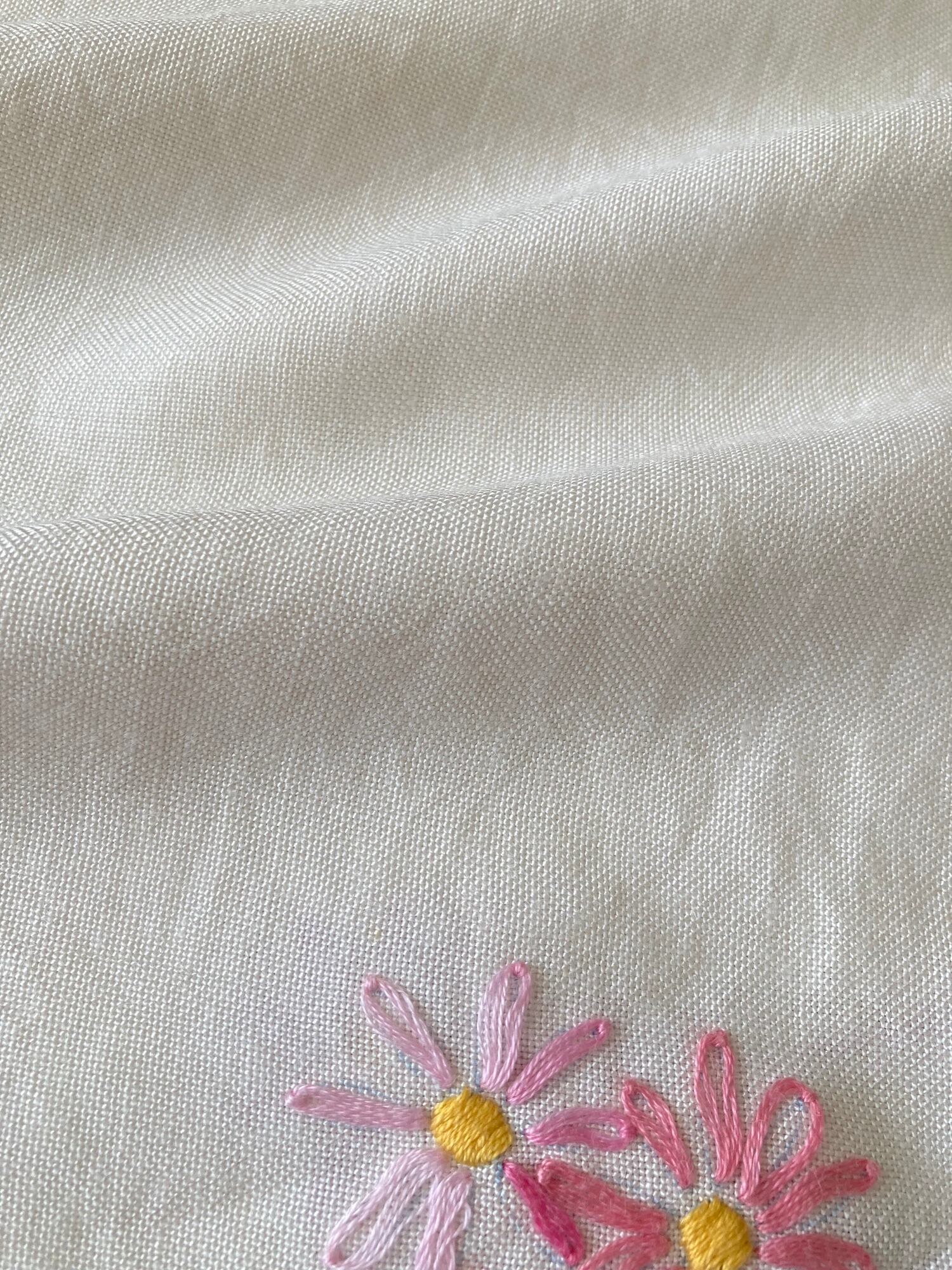 ヴィンテージ 生成り ハンドステッチ 刺繍 正方形 テーブルクロス