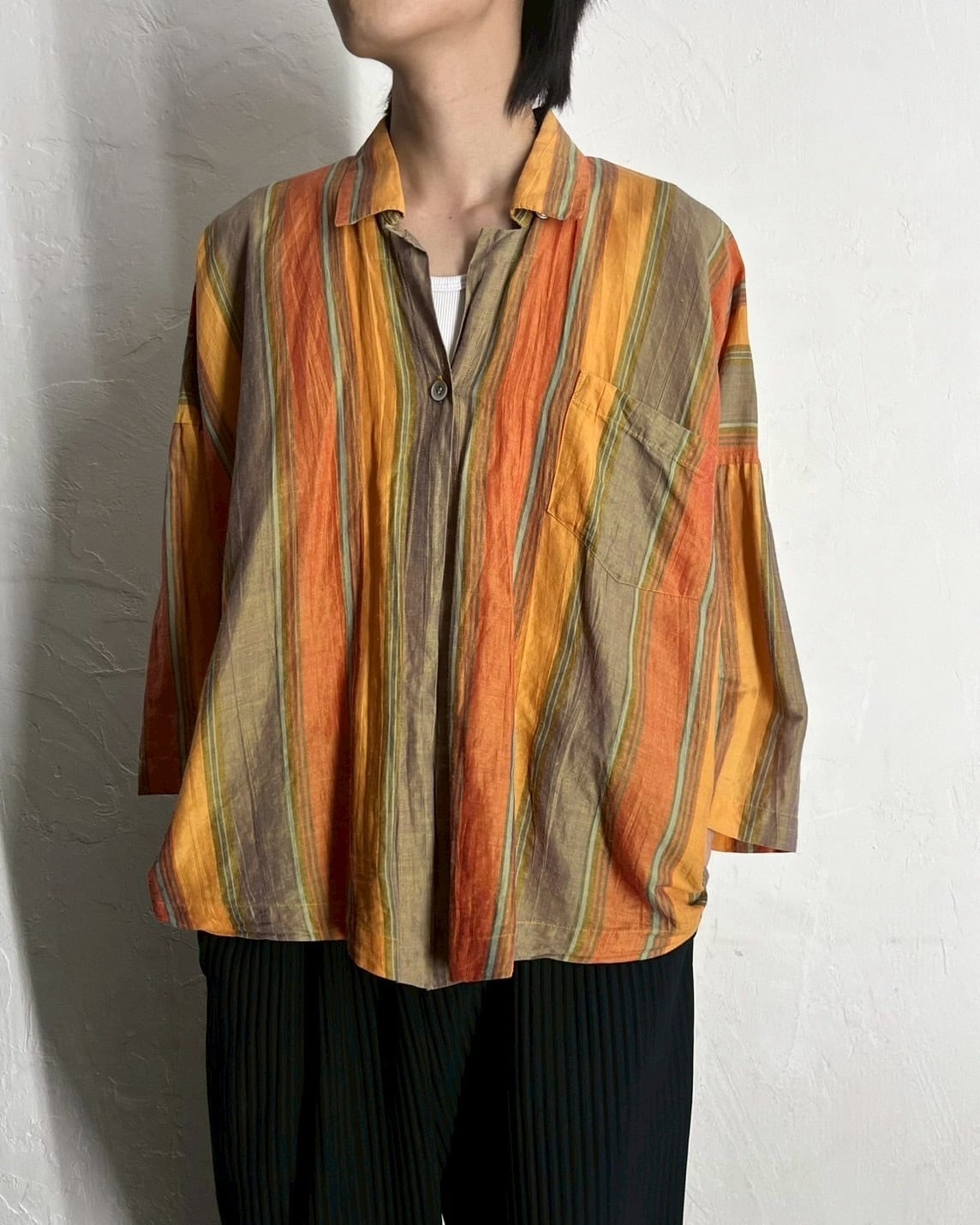 92SS ISSEY MIYAKE PERMANENTE Cotton×Linen Striped Shirt Jacket