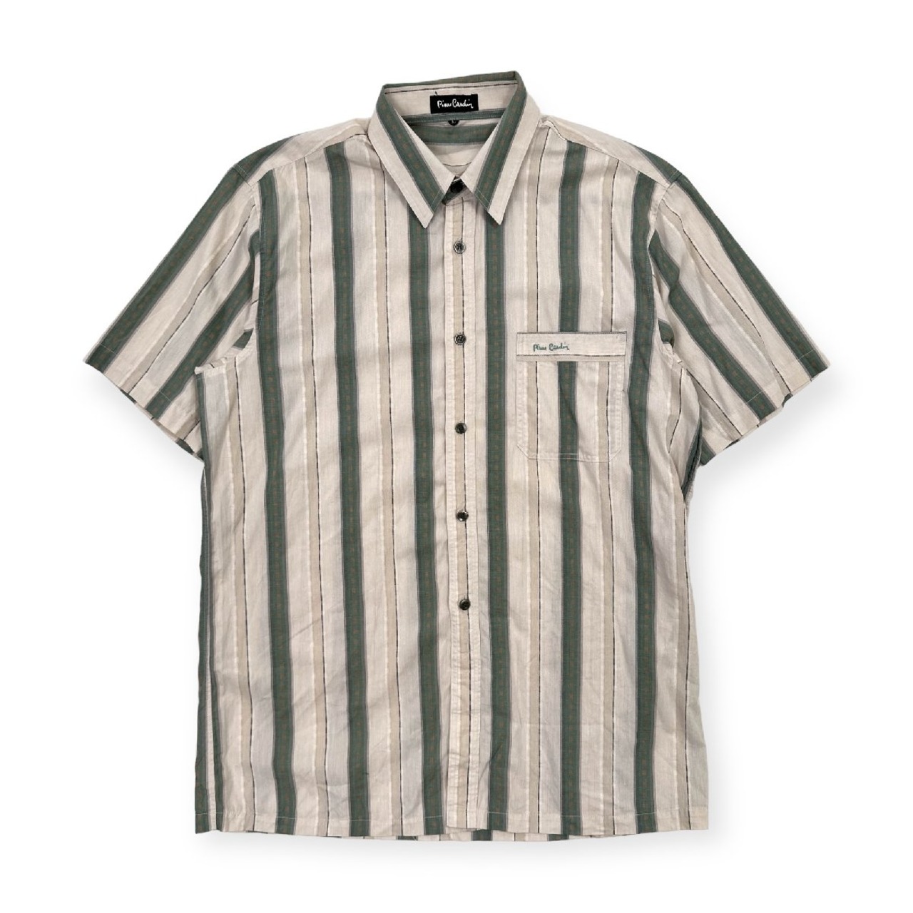 レア!! ビンテージ!!◆pierre cardin ピエールカルダン ストライプ 総柄 半袖シャツ Lサイズ /メンズ