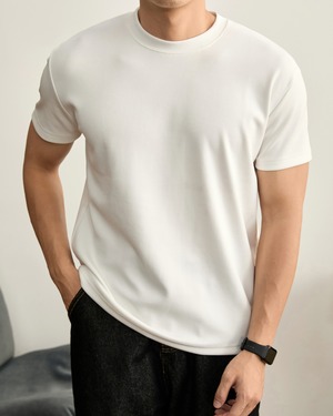 シンプル ストレッチクルーネックTシャツ 2色 A0117
