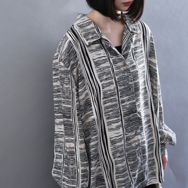 "shimashima" box silhouette l/s open collar shirt