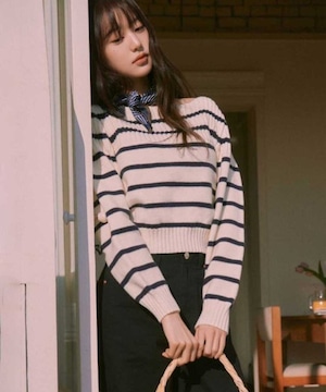 ★IVE ウォニョン X rolarola コラボ!!【rolarola】STRIPE BOAT NECK KNIT WH+NV