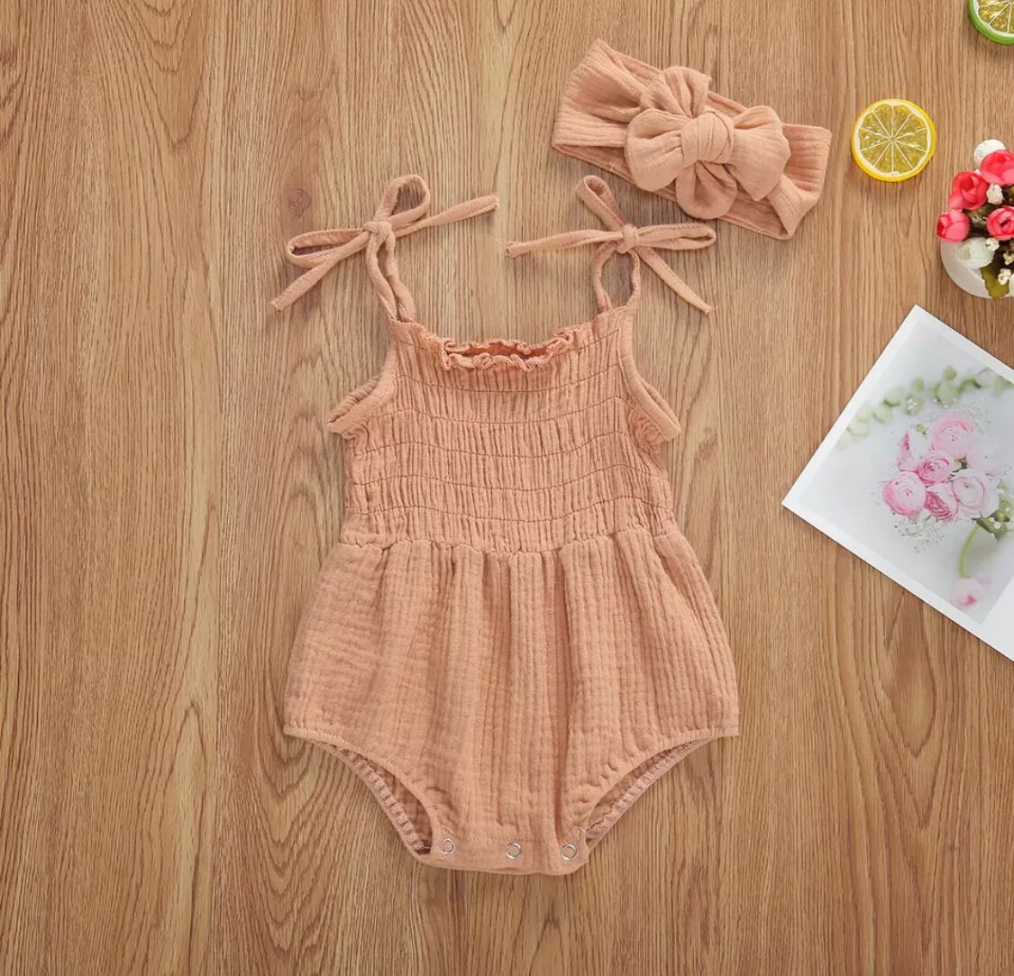 リネンジャンプスーツ＋ターバンセット》》》》》2021SS  海外子供服　プチプラ　女の子　セット