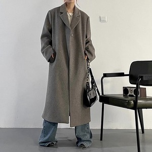 SOLID COLLARED V-NECK LONG WOOL COAT 2colors M-15034