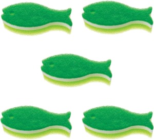 【数量限り】マーナ (marna) おさかなスポンジ 5個セット (食器洗い / 3層構造) キッチン 食器用スポンジ 台所用 (ディープグリーン) R502DG