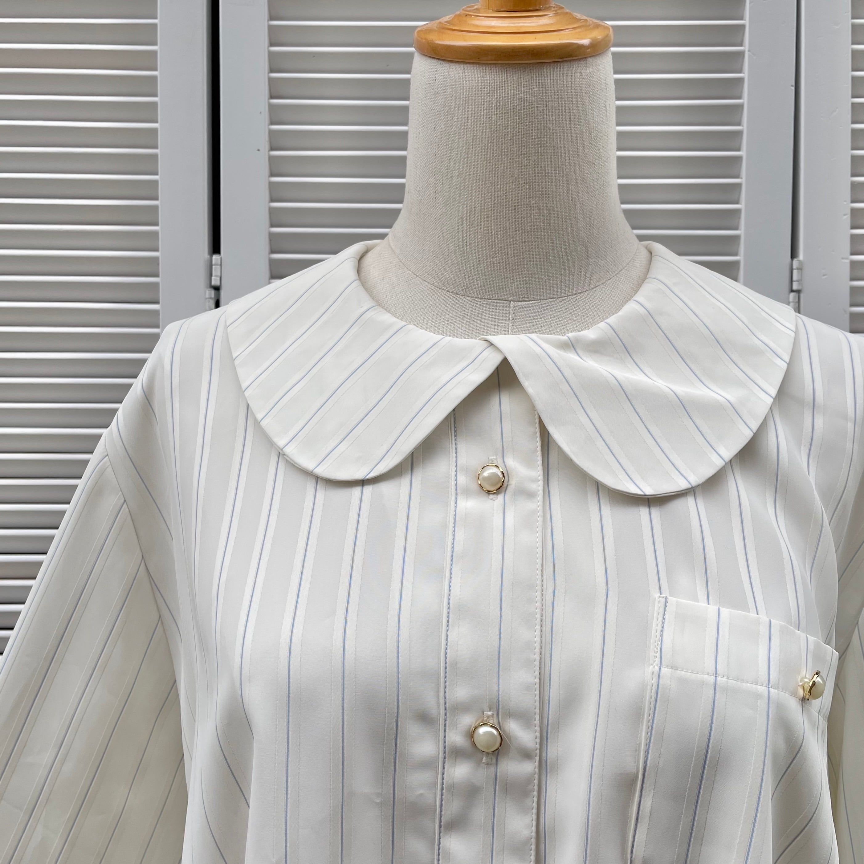 pinstripe round collar blouse〈レトロ古着 ピンストライプ 丸襟 ...