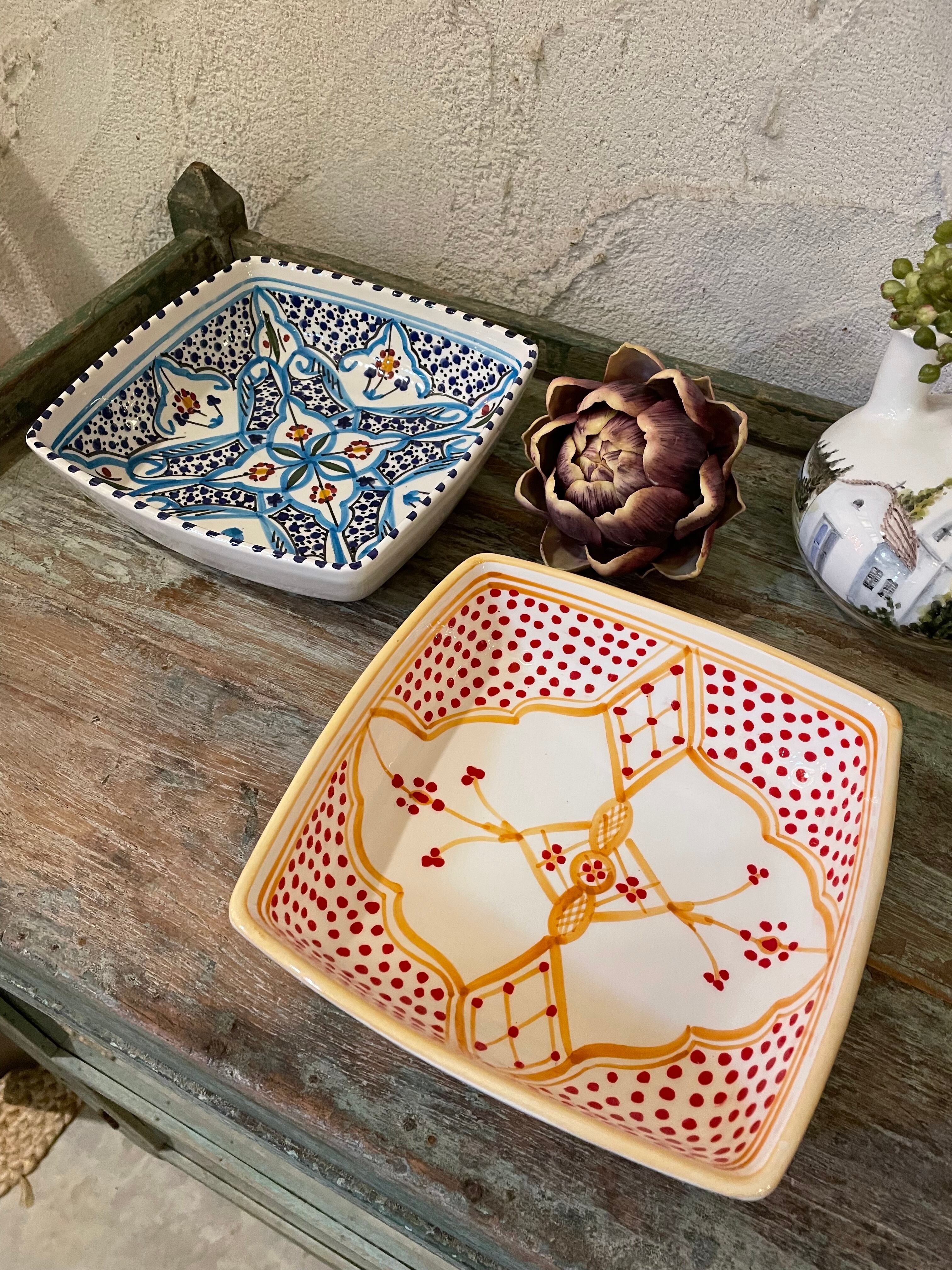 チュニジア SLAMA陶器手描き 四角深皿 D18×18cm | plusgardensshop