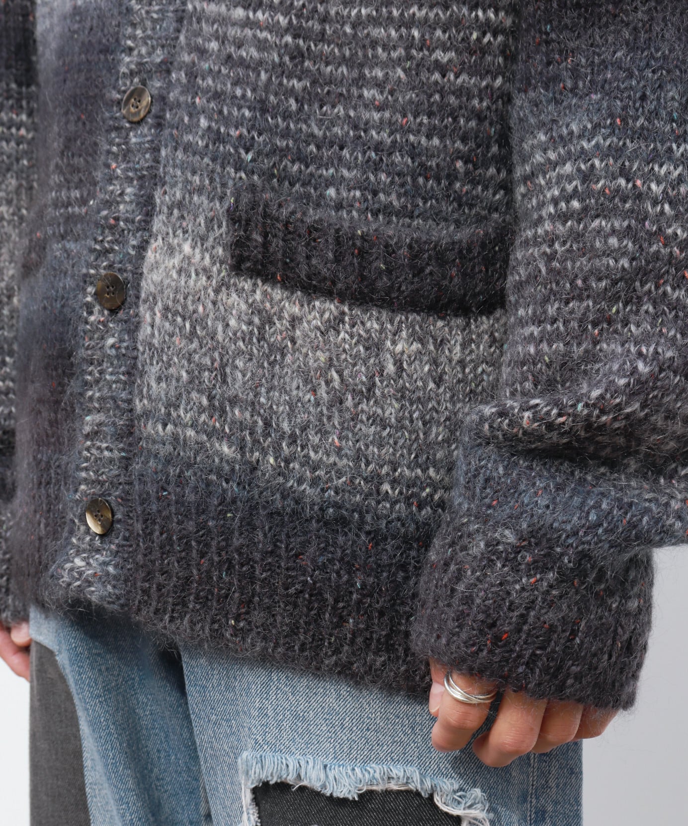 UNUSED / US2530 MOHAIR CARDIGAN (NAVY×GRAY) | AfterSchool