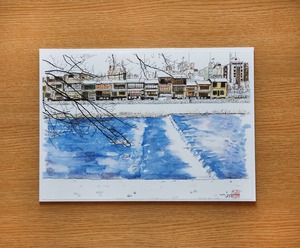 A4サイズ「 京都　雪の鴨川」　京の水彩画工房