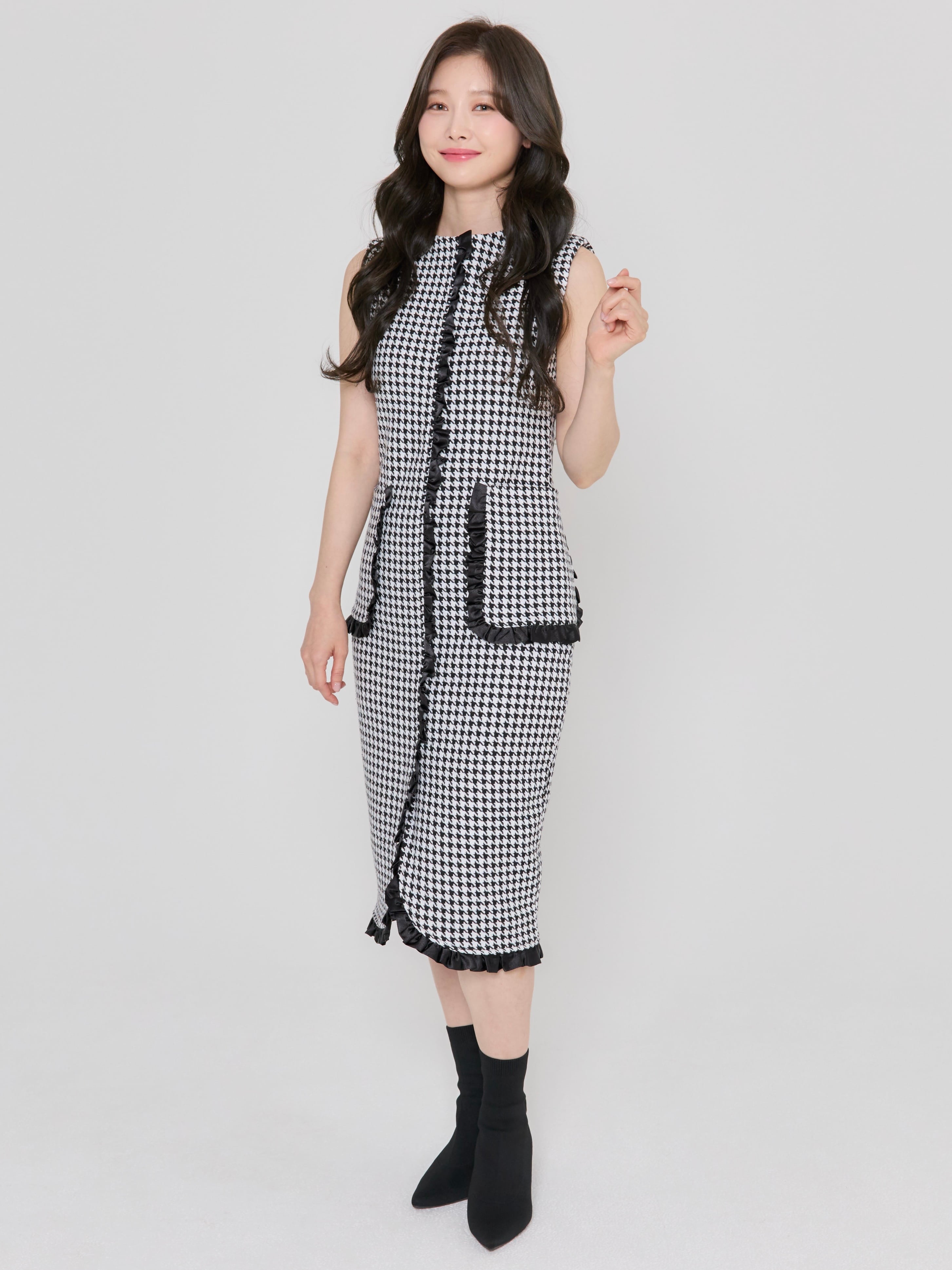 jiltu pattern dress 千鳥柄ワンピース - slidemove1.com