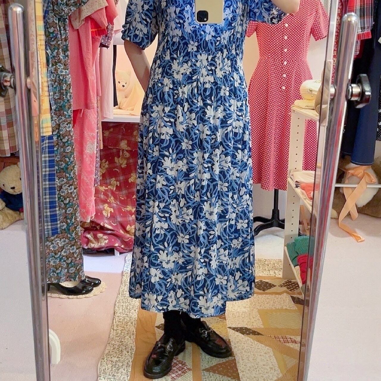 white lily blue pleats one-piece