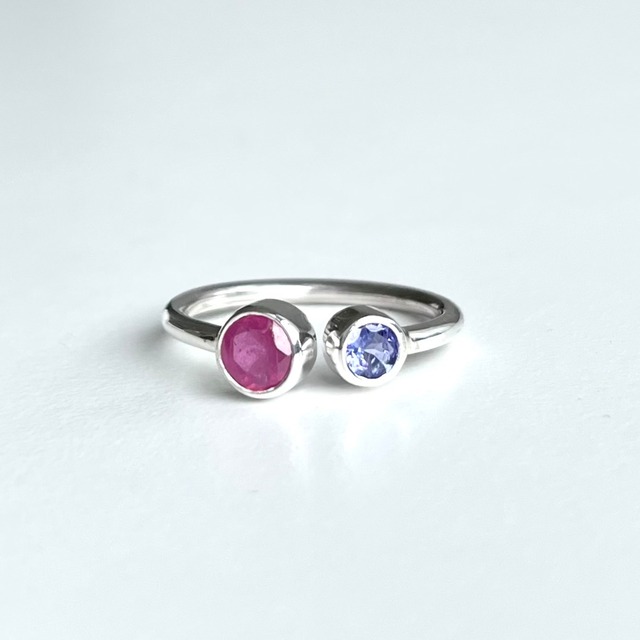 ルビーとタンザナイトのフォークリング SV925