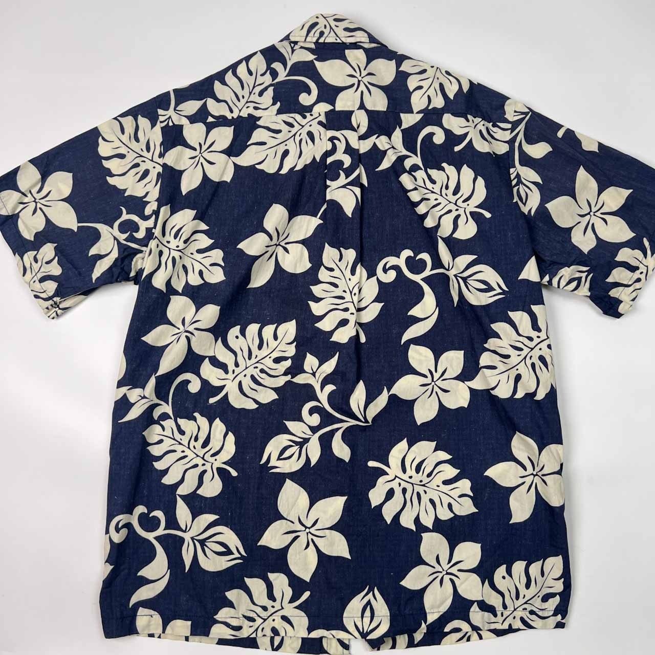 HAWAII製 PARADISE BAY パラダイスベイ 花柄 半袖 アロハシャツ ハワイアンシャツ S/ネイビー系 メンズ ビンテージ