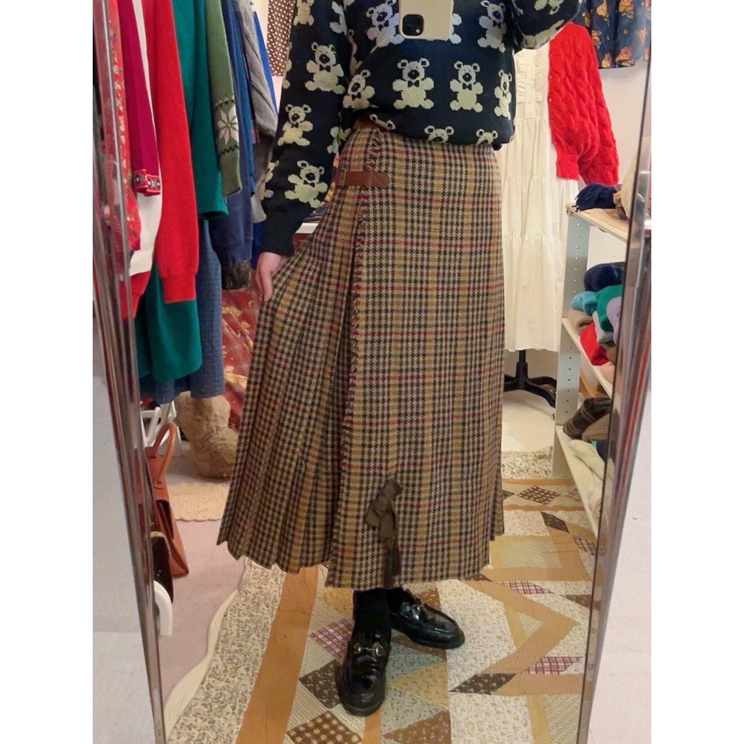 wonderful world / brown check wrap skirt