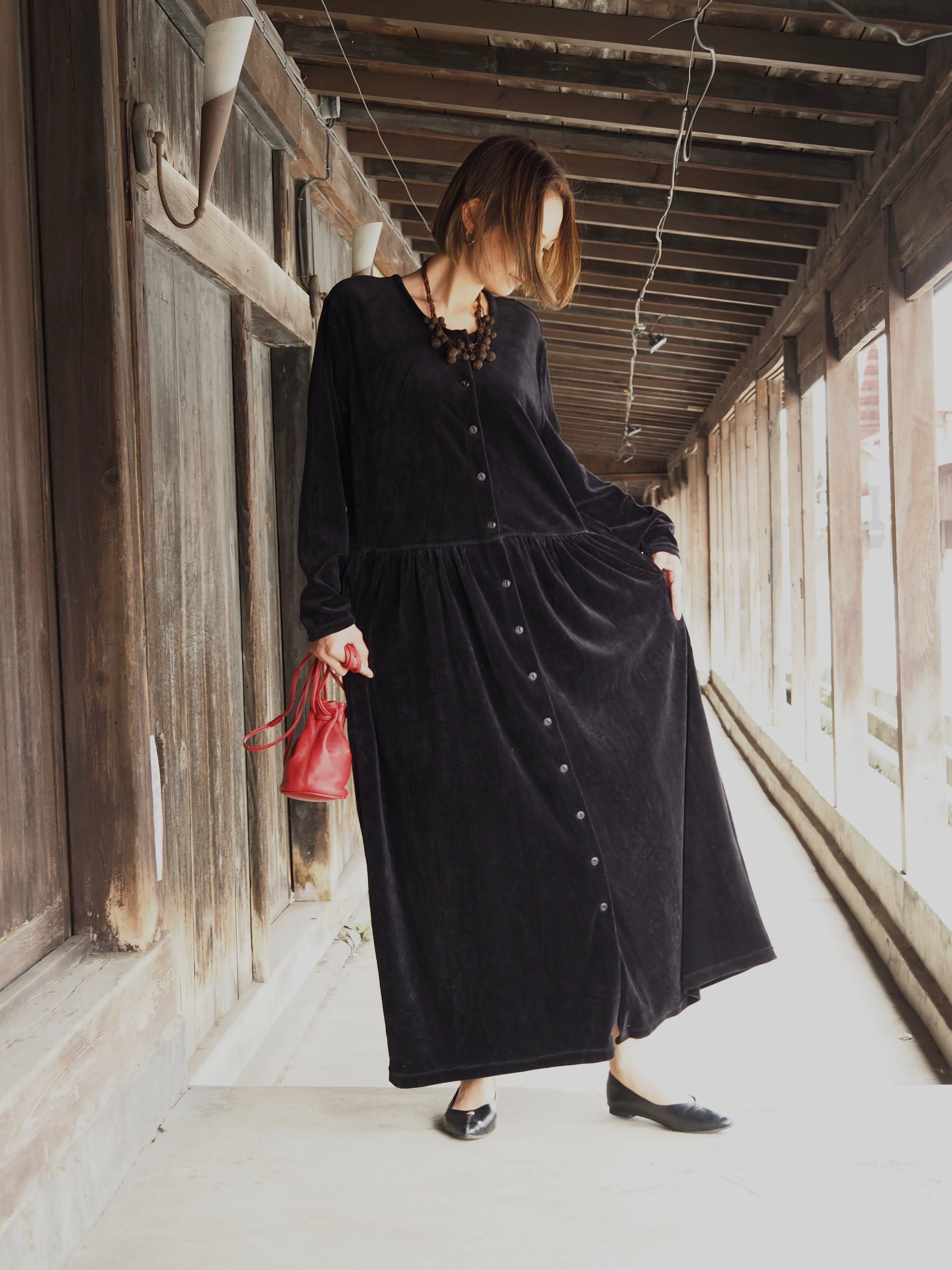 Eddie bauer black velvet maxi dress L