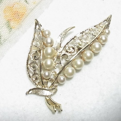 リーフ・フラワーブローチ　ヴィンテージブローチのセール通販　10234B