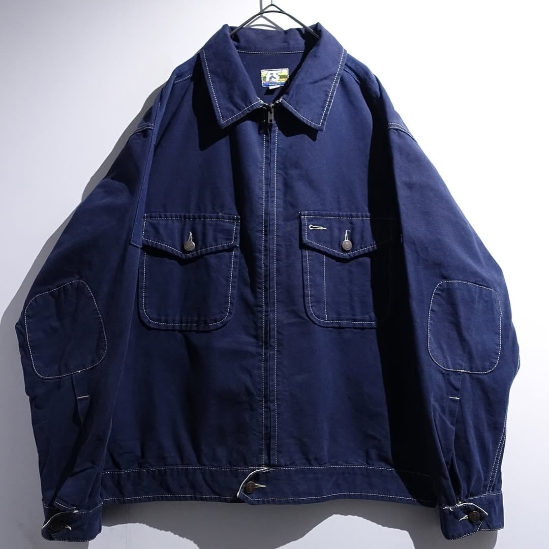 EURO Navy Stitchwork Design Zip Blouson