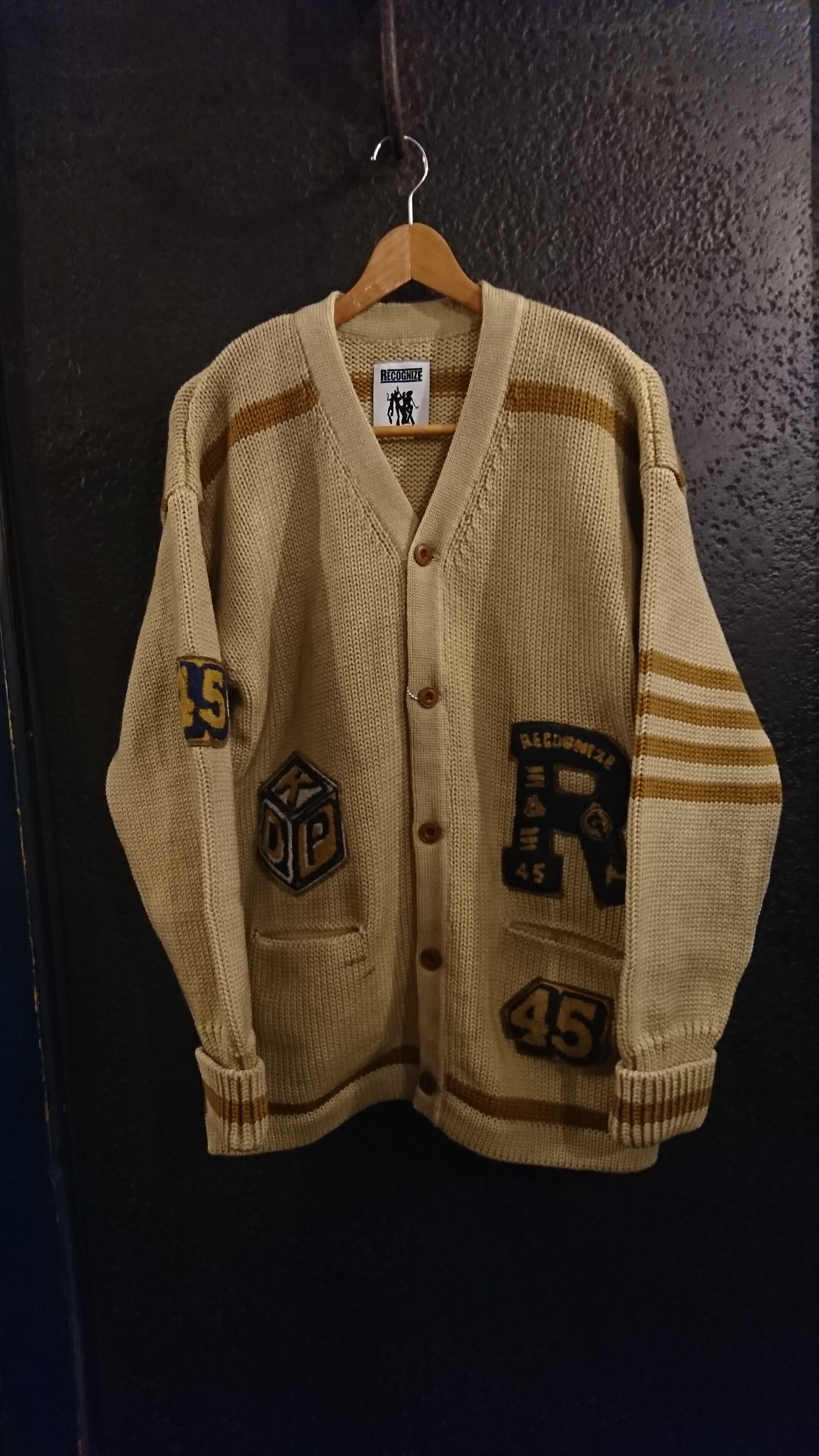 BOWWOW × RECOGNIZE "LETTERED CARDIGAN" Beige Stain Color