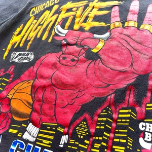 90's  NBA Official CHICAGO BULLS 〝5 TIME  CHAMPIONS 〟 Memorial Print T-Shirt  - MADE IN U.S.A - / Size　LARGE