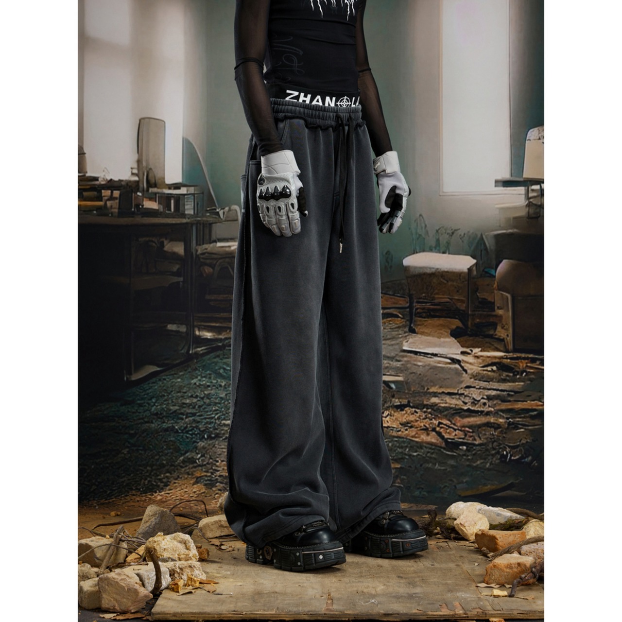 ストリート  フェイクレイヤード スウェットパンツ P370