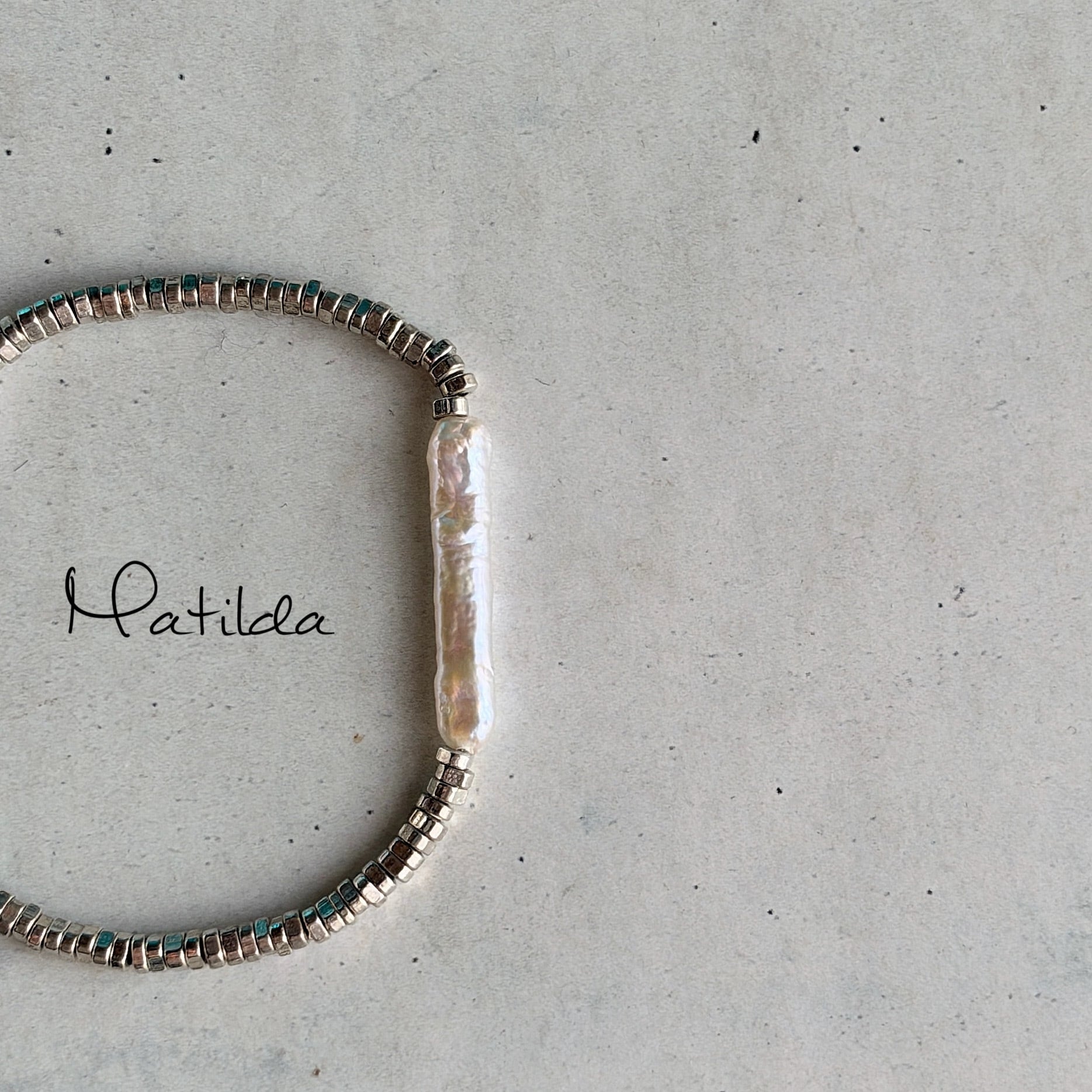 metal & stone bracelet(淡水パールA)