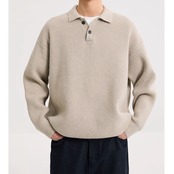 オープンカラー リブ編み長袖ニット af0399