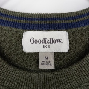 Goodiellow&co　クルーネック　コットンニット　サーマル　セーター　無地　薄手　オリーブ　カーキ　M