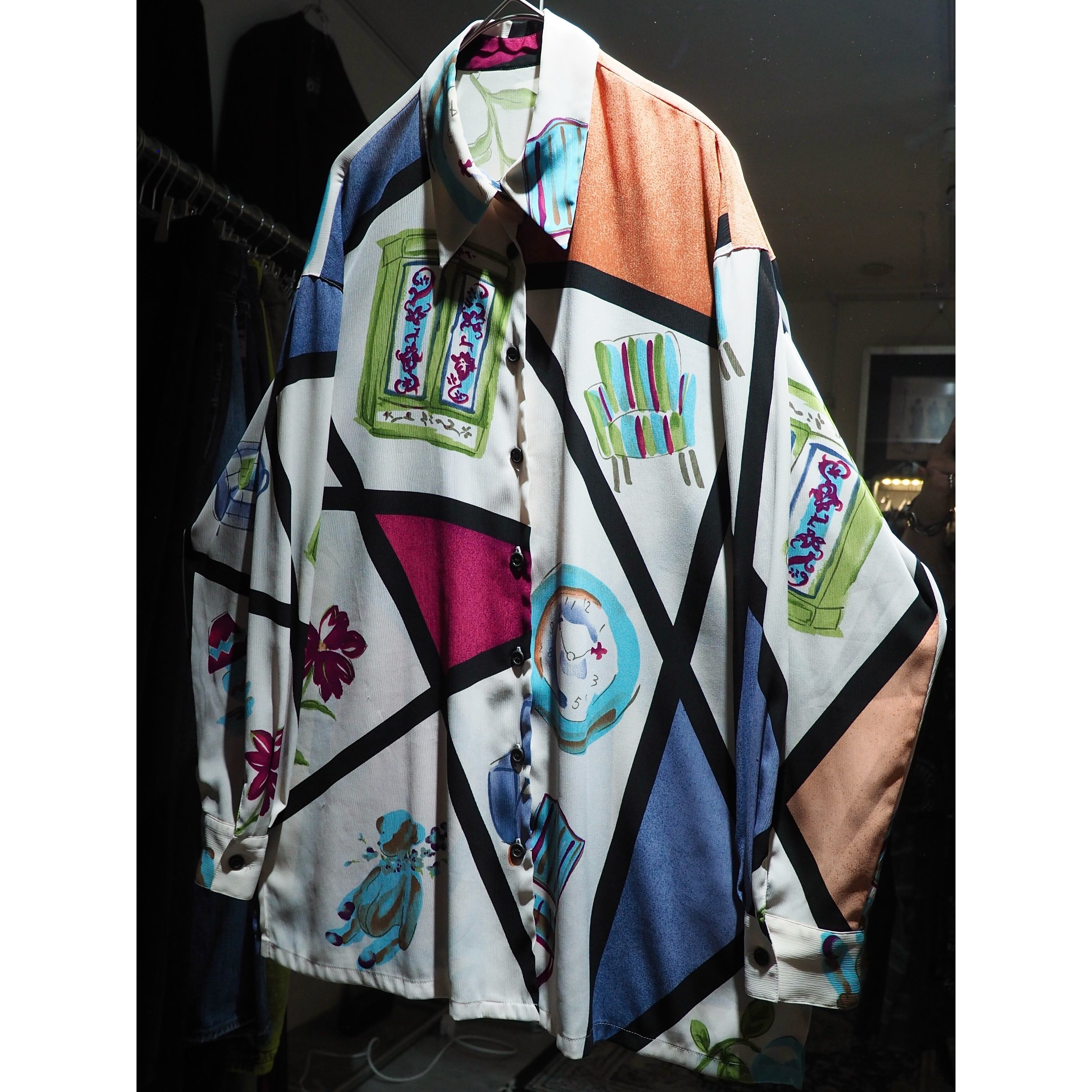 1990s Modern retro art painted vintage Drape shirt