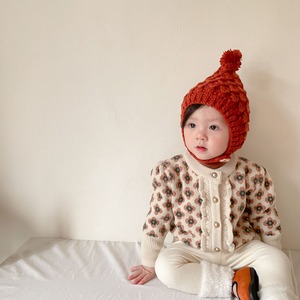 【3.7即納BABY＆KID】花柄フリルニットカーディガン