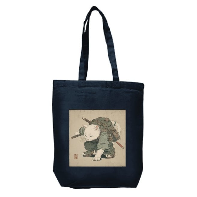 密命を帯びし江戸猫 ― 忍装アート キャンパス布バッグ