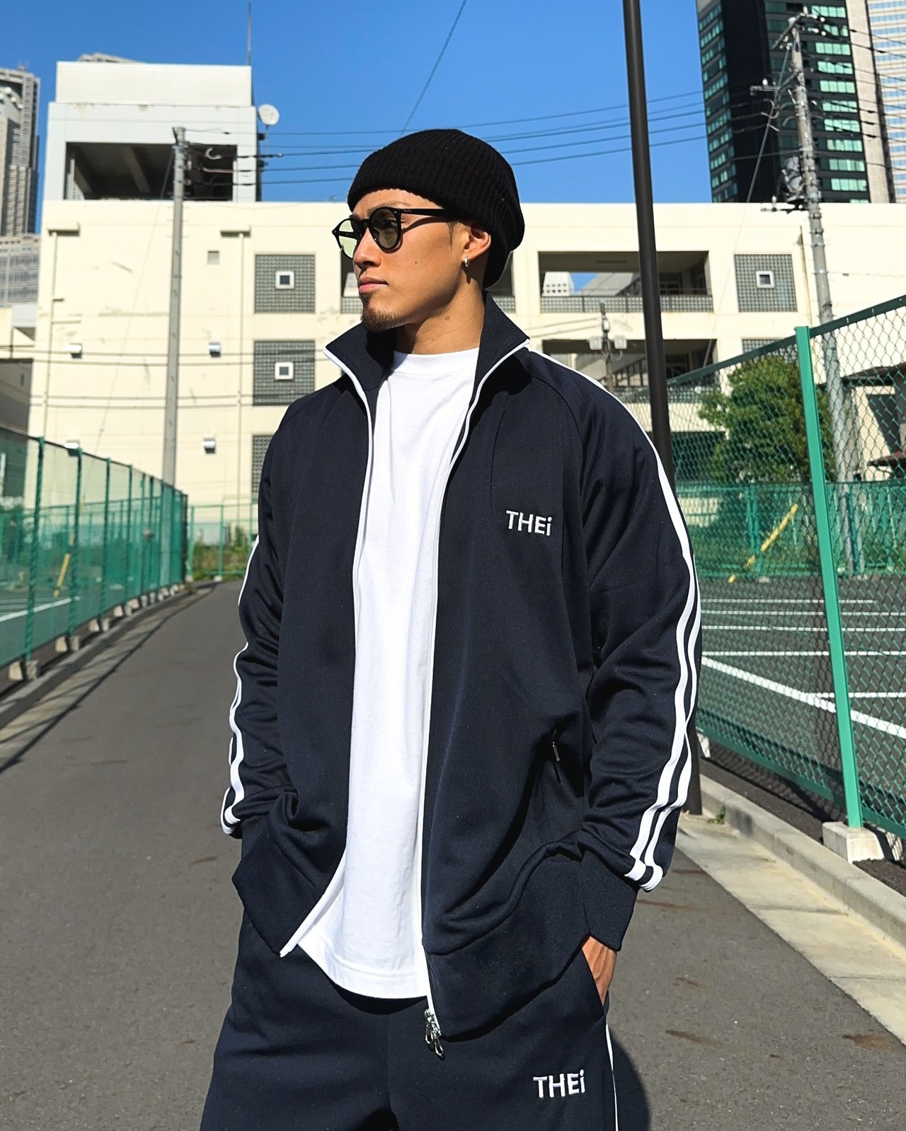BASIC ONE POINT TRACK JACKET - NAVY / WHITE