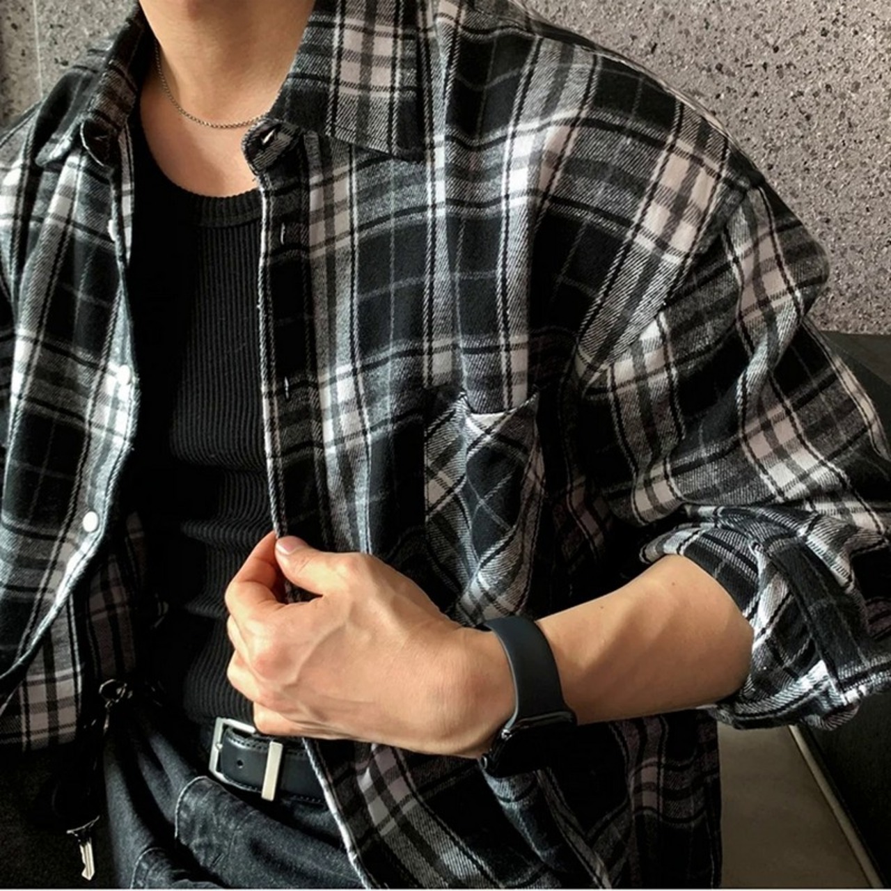 レトロブラックチェック柄シャツ　1247