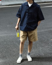 ボタンフロントオーバーサイズ半袖シャツ　S0403