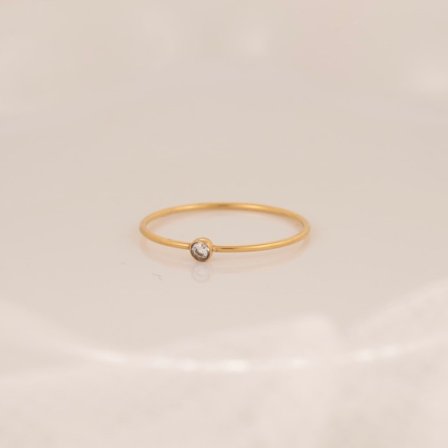 316L simple stone gold ring #r14*