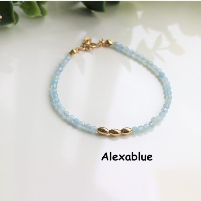 ブルーカルサイト ブレスレット 天然石ブレスレット　K14GF　Blue calcite  bracelet