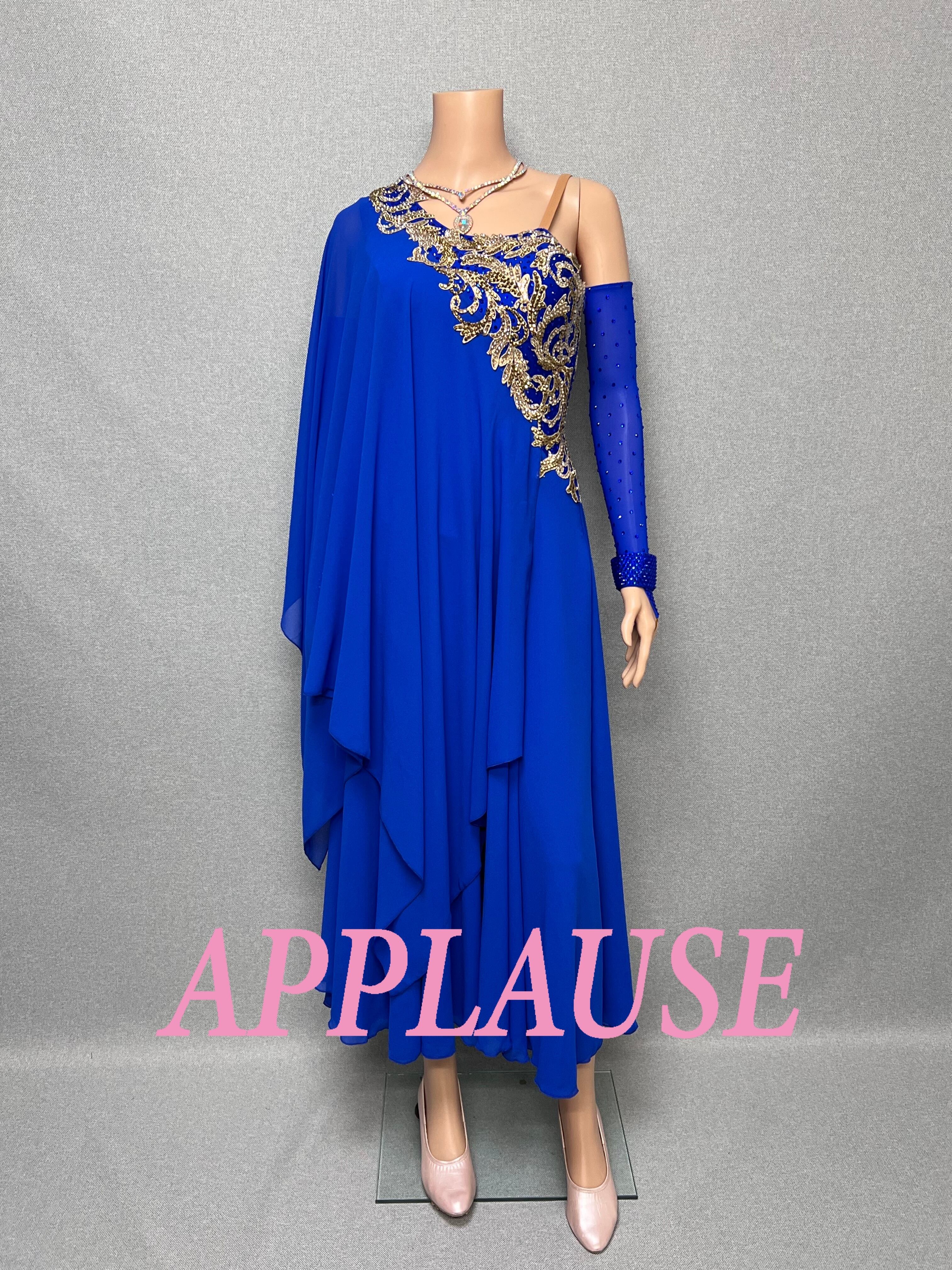 【新着】社交ダンスドレス　ラテンドレス　LA-25-3　 ロイヤルブルー（ワンショルダー）　M　デモ・競技用ドレス　発表会衣装　パーティドレス　ワンピース　舞台衣装