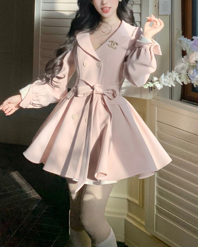 フレアピンクダブルブレストコート　25W08371