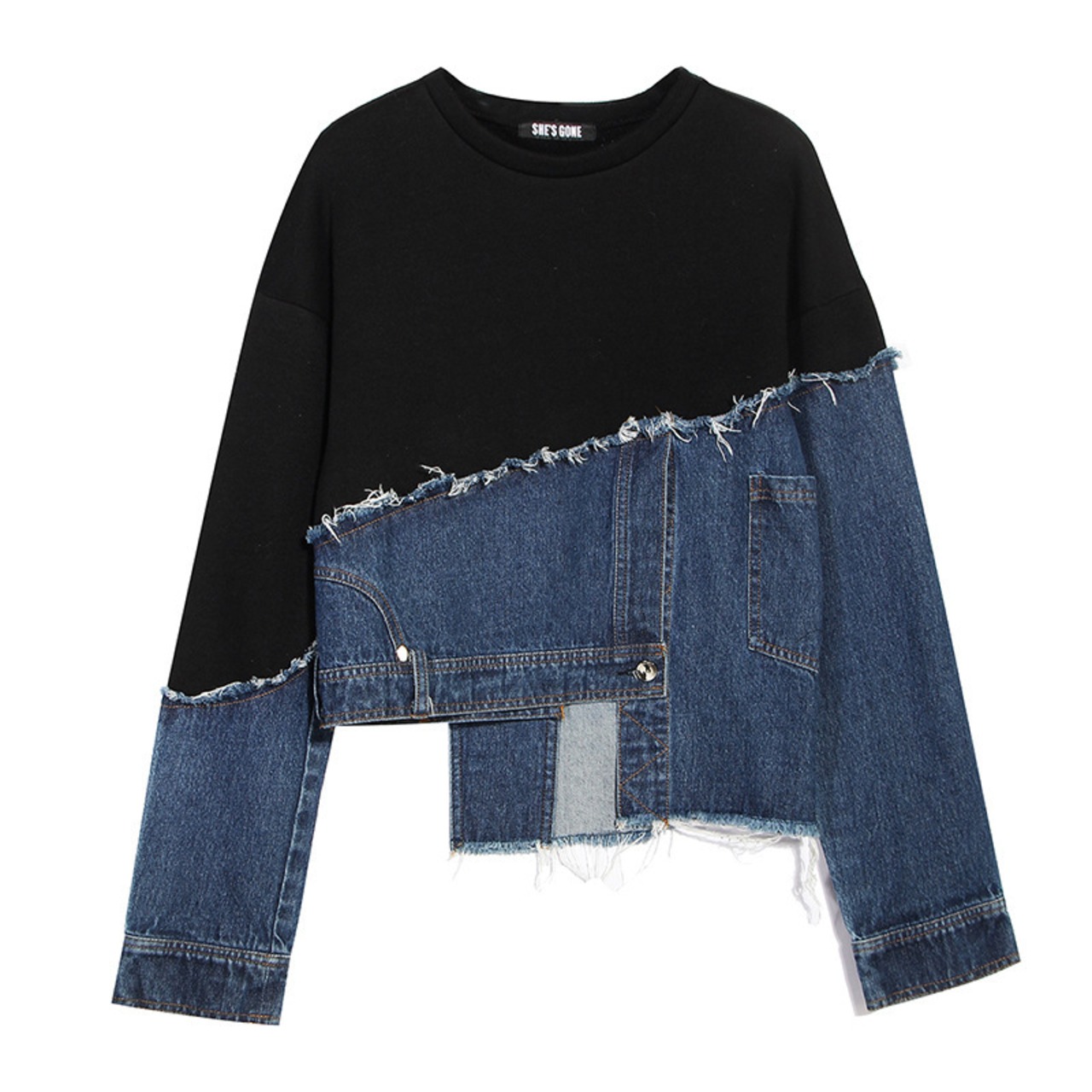Denim Patchwork Sweatshirt / デニム パッチワーク スウェット シャツ トレーナー
