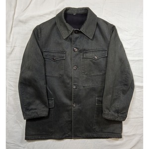 【1940s】"VAUZOU" French Grey Cotton Pique Hunting Jacket with Black Moleskin Lining, Deadstock!!