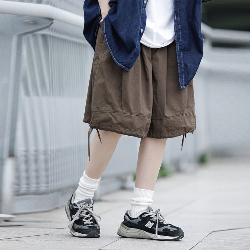 AFISHSTAY焦茶色の裾ドローコードハーフパンツ | mblueshop